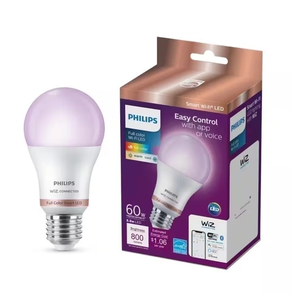 2-PHILIPS 60-Watt Equivalent A19 LED Smart Wi-Fi Color Changing Smart Light Bulb - Picture 3 of 10